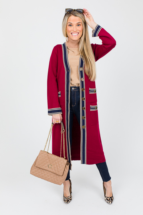 Ellis Stripe Trim Duster, Red/Navy