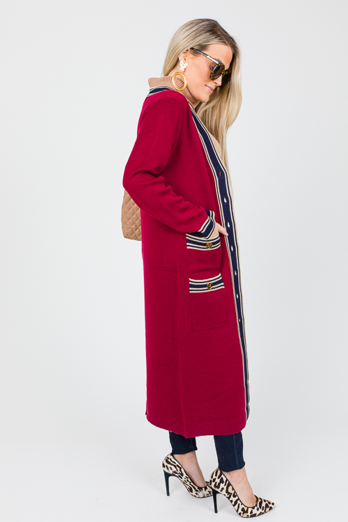 Ellis Stripe Trim Duster, Red/Navy