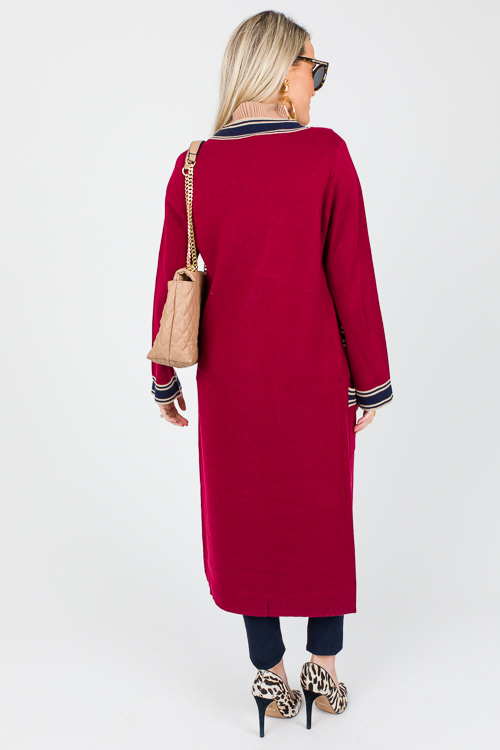 Ellis Stripe Trim Duster, Red/Navy