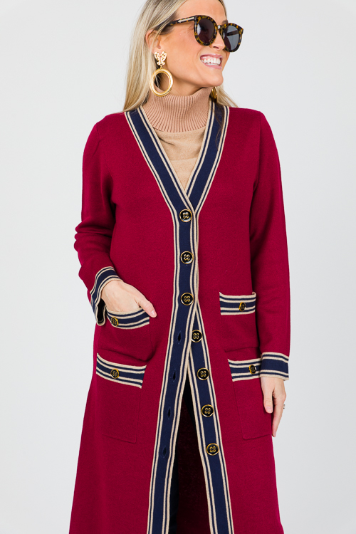 Ellis Stripe Trim Duster, Red/Navy