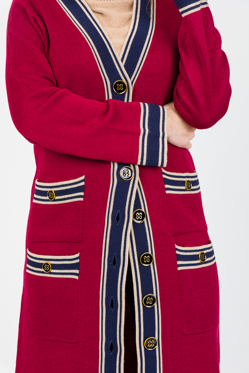 Ellis Stripe Trim Duster, Red/Navy