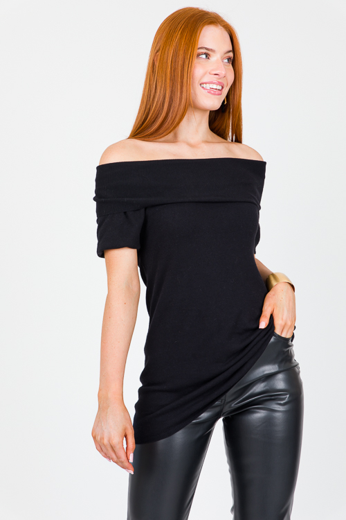 Franny Off Shoulder Sweater, Black