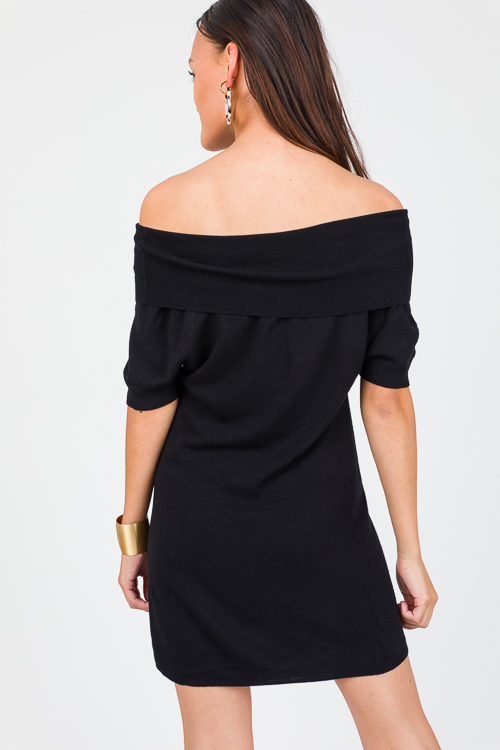 Franny Off Shoulder Sweater, Black