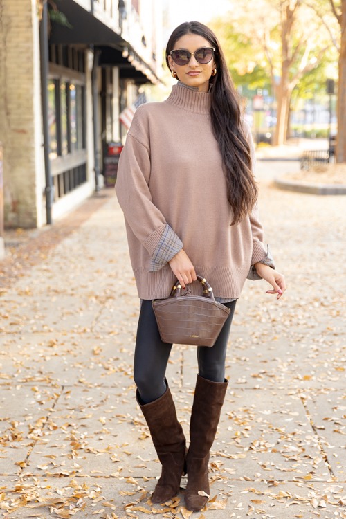 Plaid Tunic Shirt, Brown Blue - 1205-172h.jpg