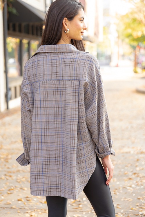 Plaid Tunic Shirt, Brown Blue - 1205-174.jpg