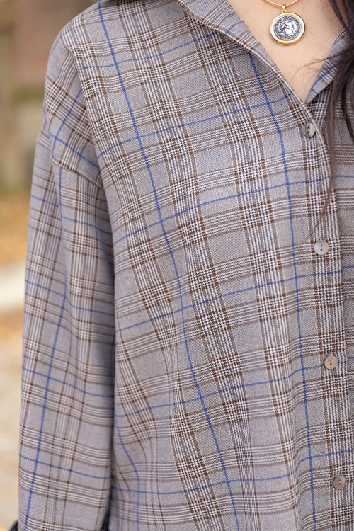 Plaid Tunic Shirt, Brown Blue - 1205-175.jpg