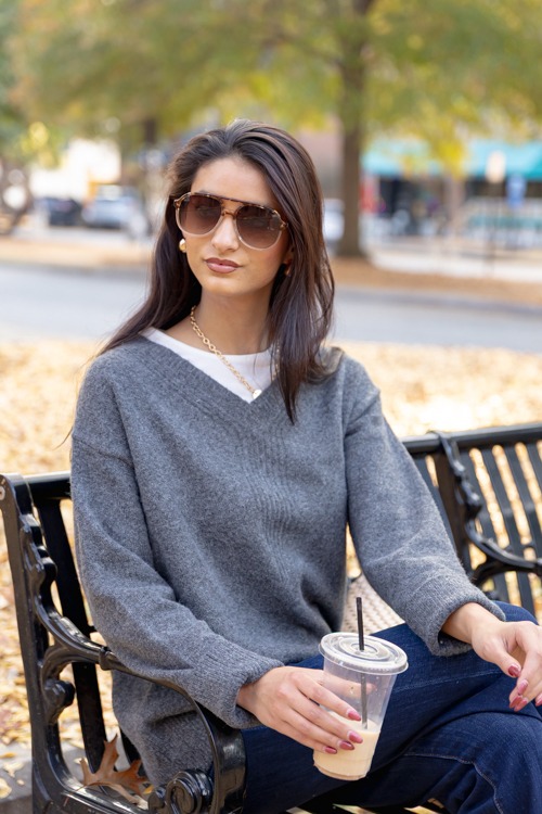 Layered V-Neck Sweater, Charcoal - 1205-179.jpg