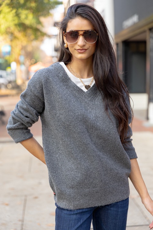 Layered V-Neck Sweater, Charcoal - 1205-181.jpg