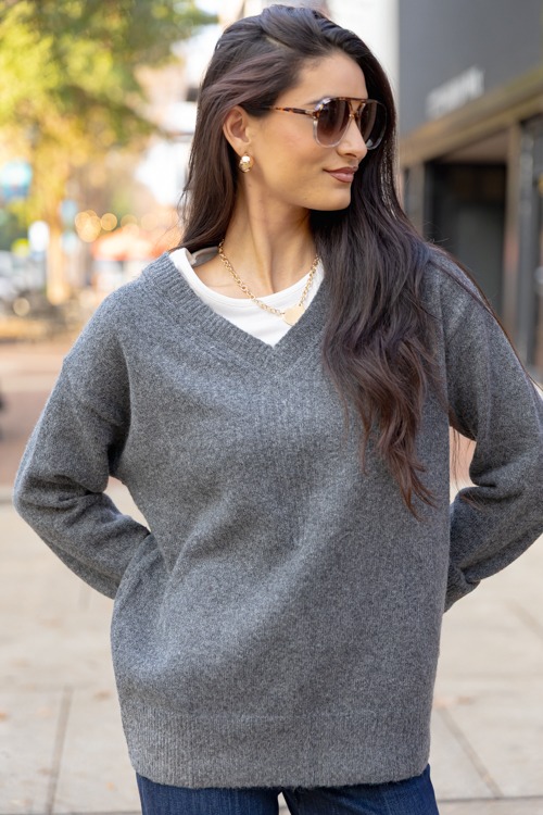 Layered V-Neck Sweater, Charcoal - 1205-182.jpg