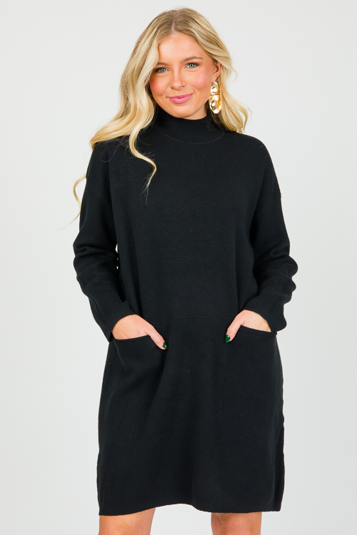 Double Pocket Sweater Dress, Black
