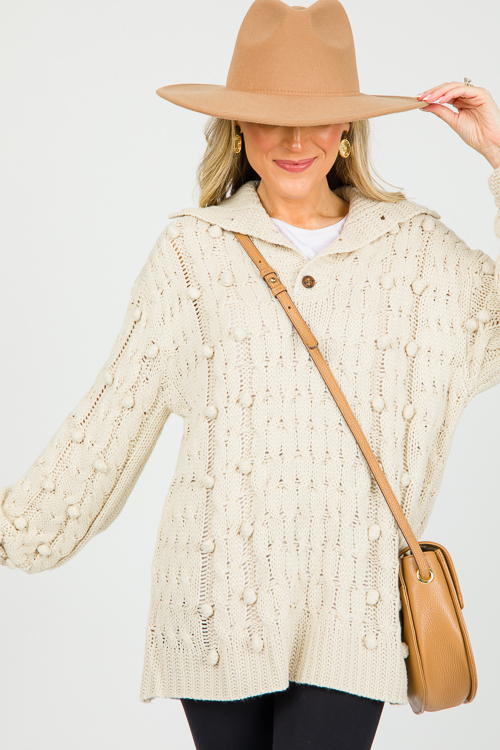 Pom Pom Collar Sweater, Natural