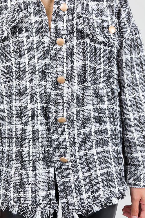 Tweed Gold Button Shacket, Black