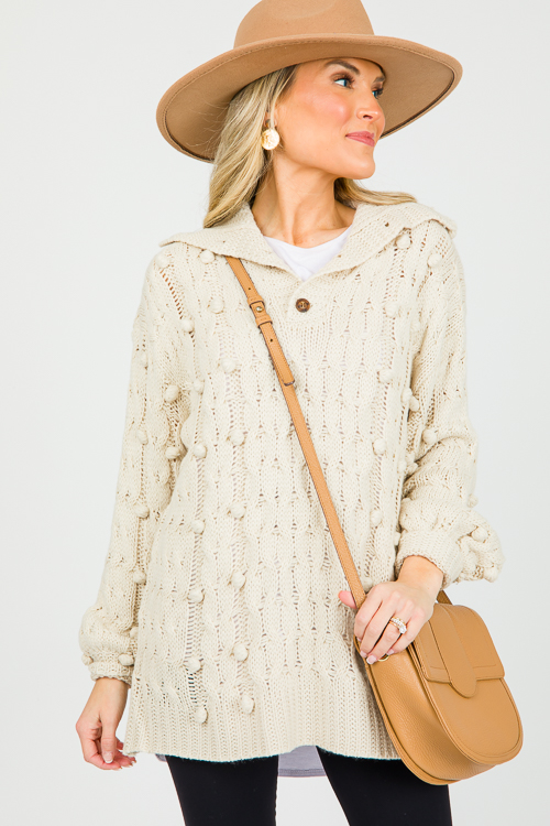 Pom Pom Collar Sweater, Natural