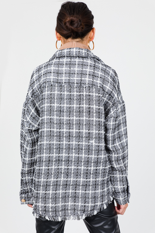 Tweed Gold Button Shacket, Black