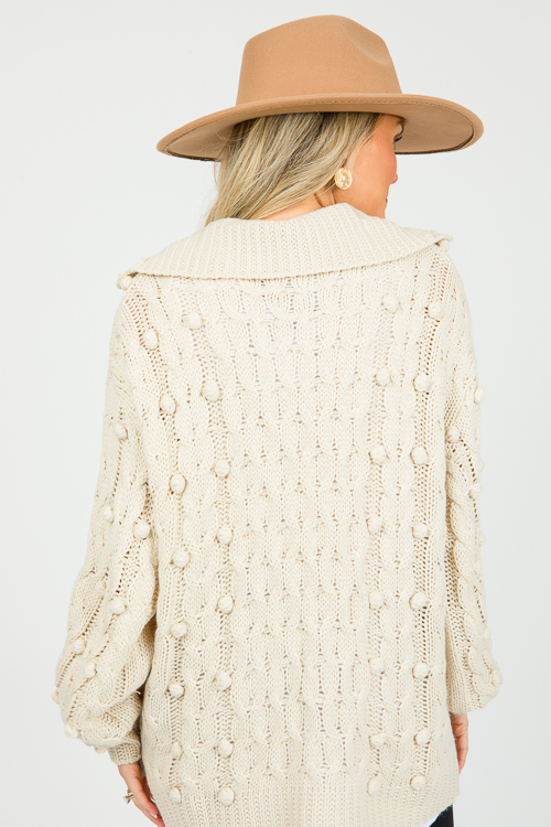 Pom Pom Collar Sweater, Natural