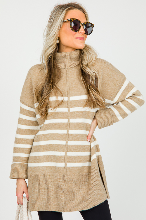 Deb Stripe Sweater, Taupe/Ivory