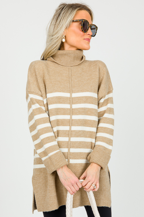 Deb Stripe Sweater, Taupe/Ivory