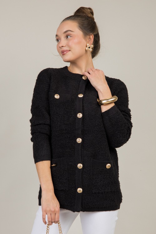 Textured Button Cardi, Black