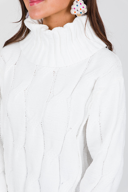 Cable Tunic Sweater, Optic White
