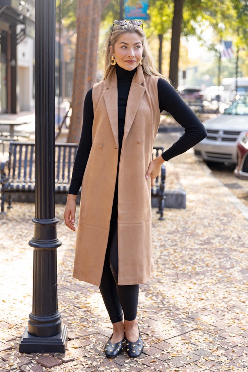 Suede Belted Long Vest, Camel - 1205-61p.jpg
