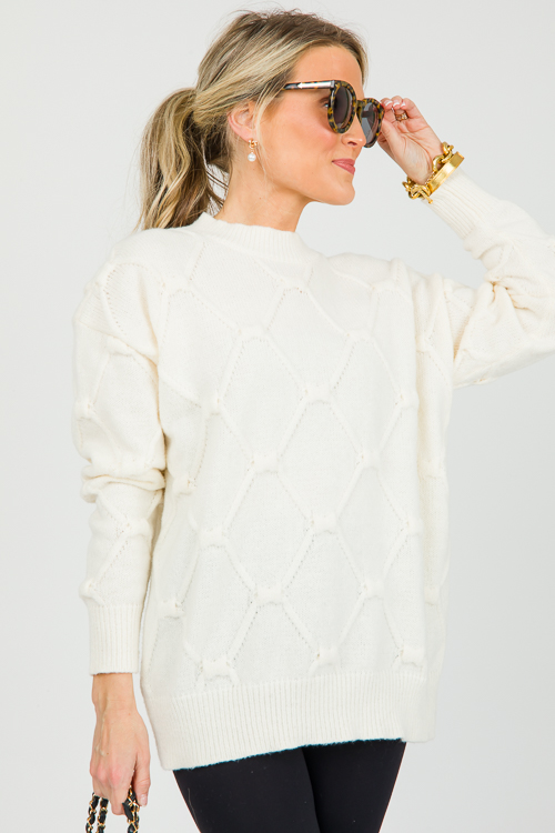 Textured Solid Sweater, Cream