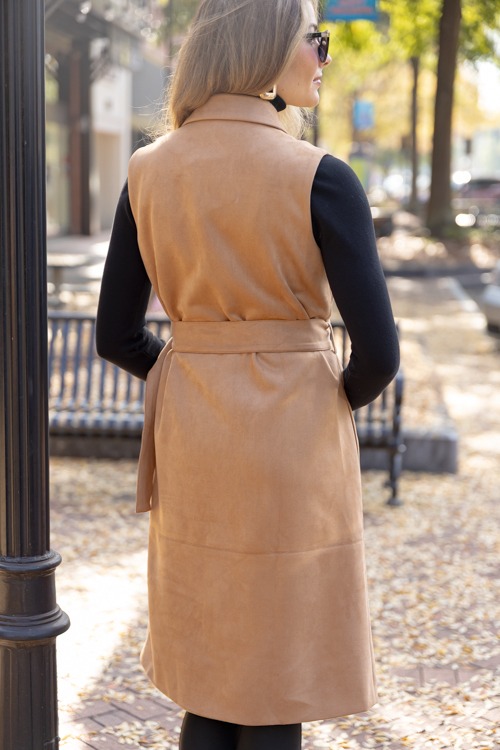 Suede Belted Long Vest, Camel - 1205-64.jpg