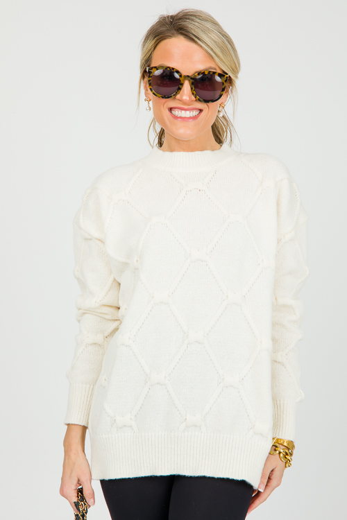 Textured Solid Sweater, Cream