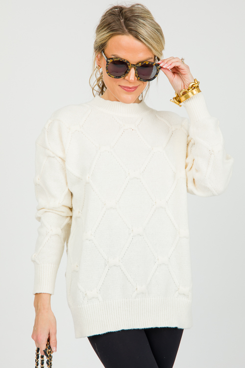 Textured Solid Sweater, Cream