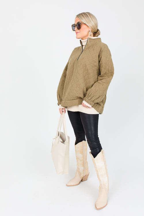 Quilted Gauze Half Zip, Olive