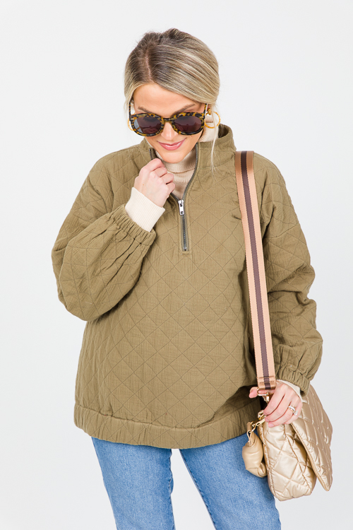 Quilted Gauze Half Zip, Olive