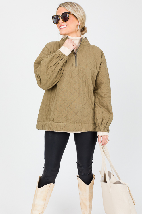Quilted Gauze Half Zip, Olive