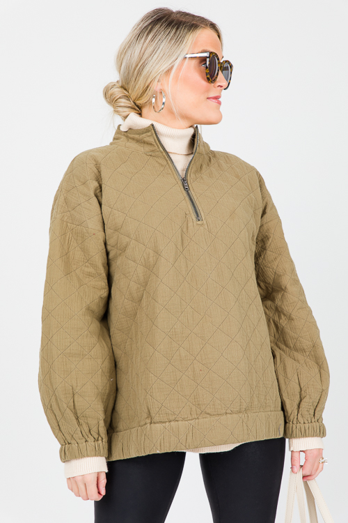 Quilted Gauze Half Zip, Olive