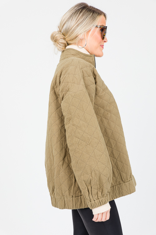 Quilted Gauze Half Zip, Olive