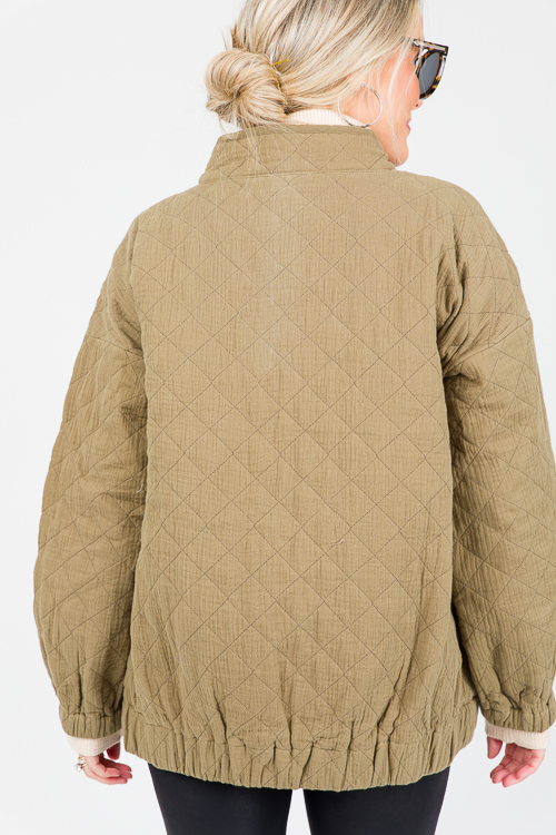 Quilted Gauze Half Zip, Olive
