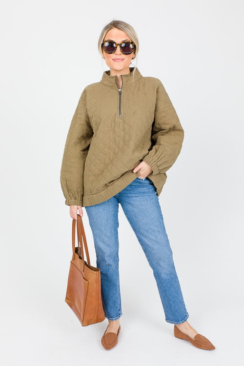 Quilted Gauze Half Zip, Olive