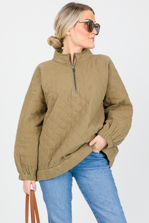 Quilted Gauze Half Zip, Olive