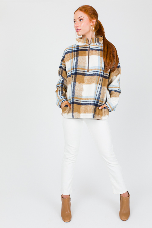 Plaid Half Zip Pullover, Blue