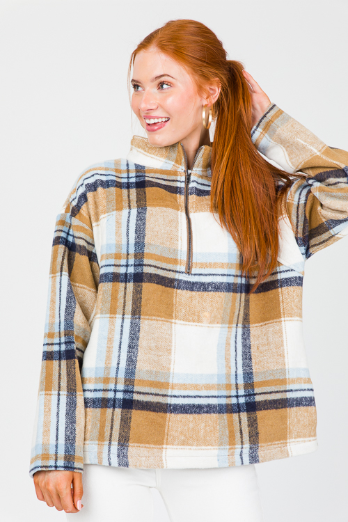 Plaid Half Zip Pullover, Blue