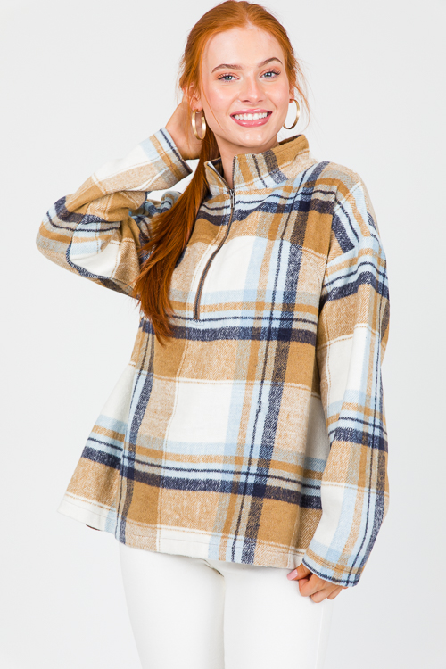 Plaid Half Zip Pullover, Blue