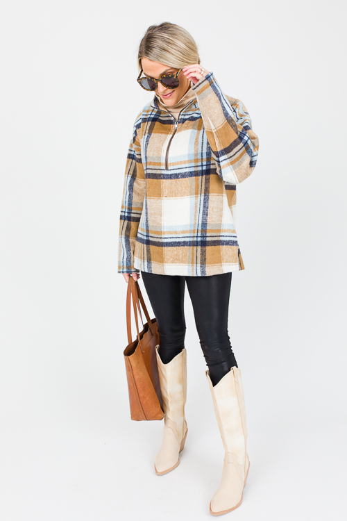 Plaid Half Zip Pullover, Blue