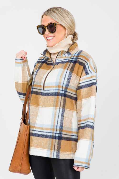 Plaid Half Zip Pullover, Blue