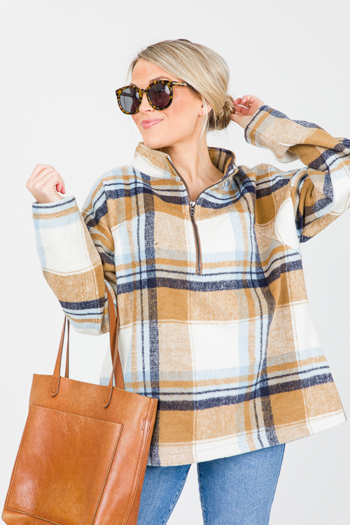 Plaid Half Zip Pullover, Blue