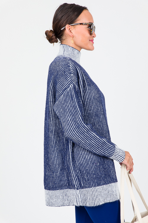 Gold Button Texture Sweater, Navy