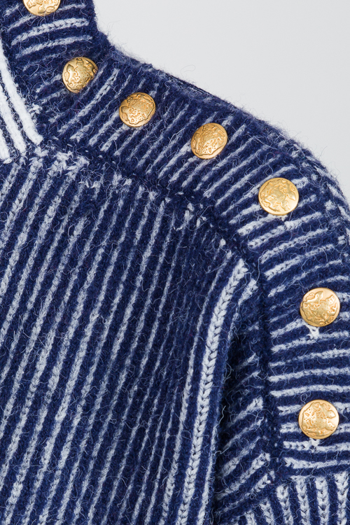 Gold Button Texture Sweater, Navy