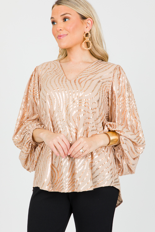 Foil Fever Blouse, Taupe