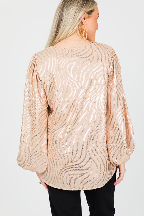 Foil Fever Blouse, Taupe