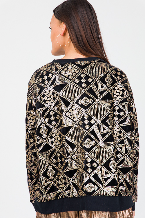 Velvet Sequin Sweatshirt, Black