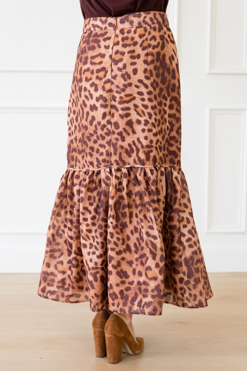 Leopard Ruffle Hem Maxi Skirt