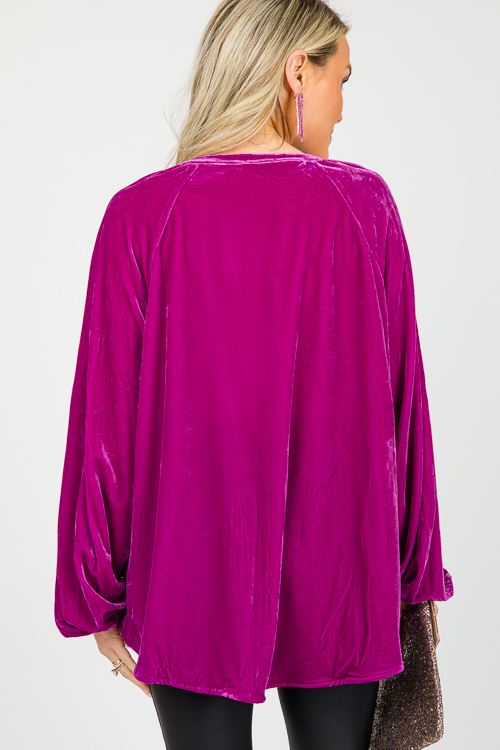 Button Front Velvet Top, Dk. Magenta