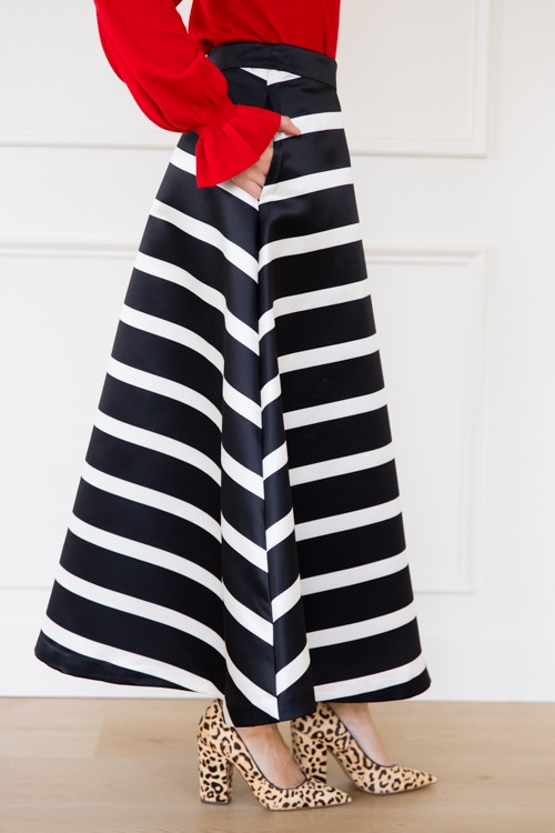 Sleek Stripe Full Midi Skirt